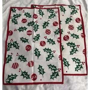 2 NEW VTG TAG Textiles Christmas Holly Ornaments Dish Kitchen Towels 100% Cotton